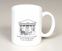 Tasse &agrave; caf&eacute; bleue avec logo du mus&eacute;e SPVM