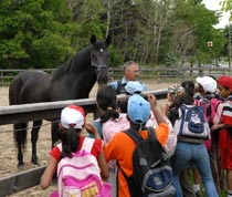 Officer Daniel Sirois introduces Black Jack to a group of school children